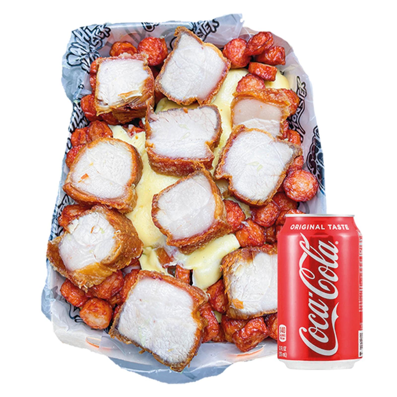 Salchipapa PorkyMonster personal con bebida | Salchimonster