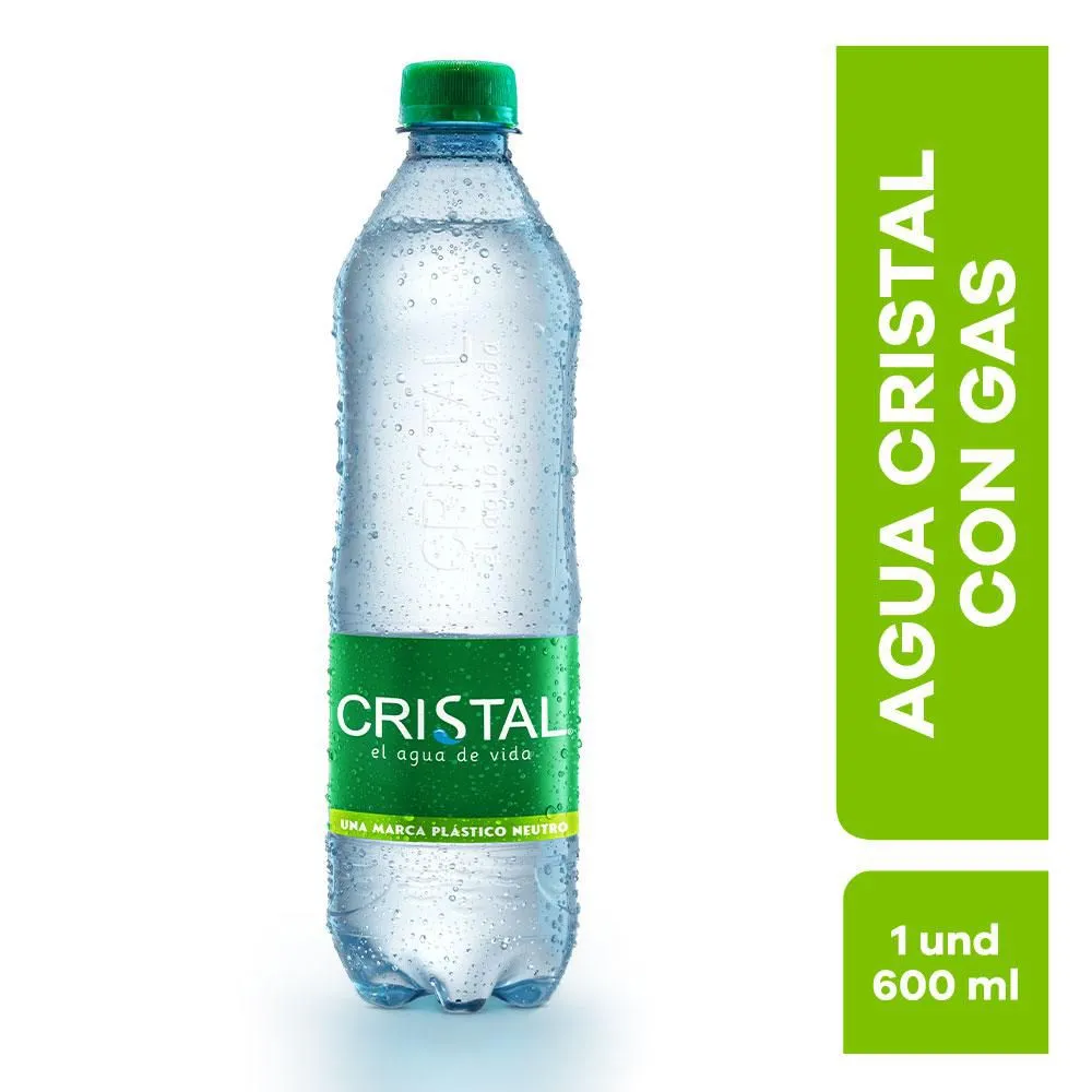 agua cristal 600 ml con gas