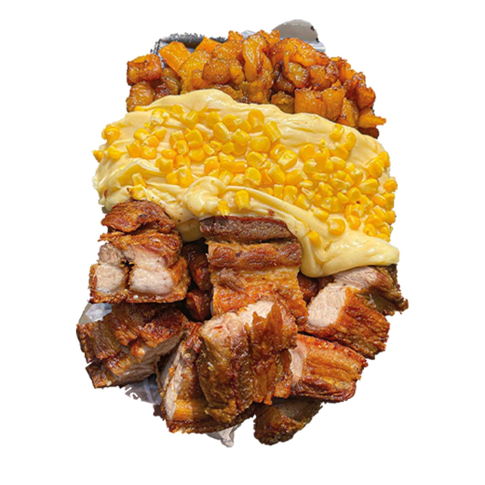 Salchipapa Chicharrón y maduro para 2 personas papa francesa | Salchimonster