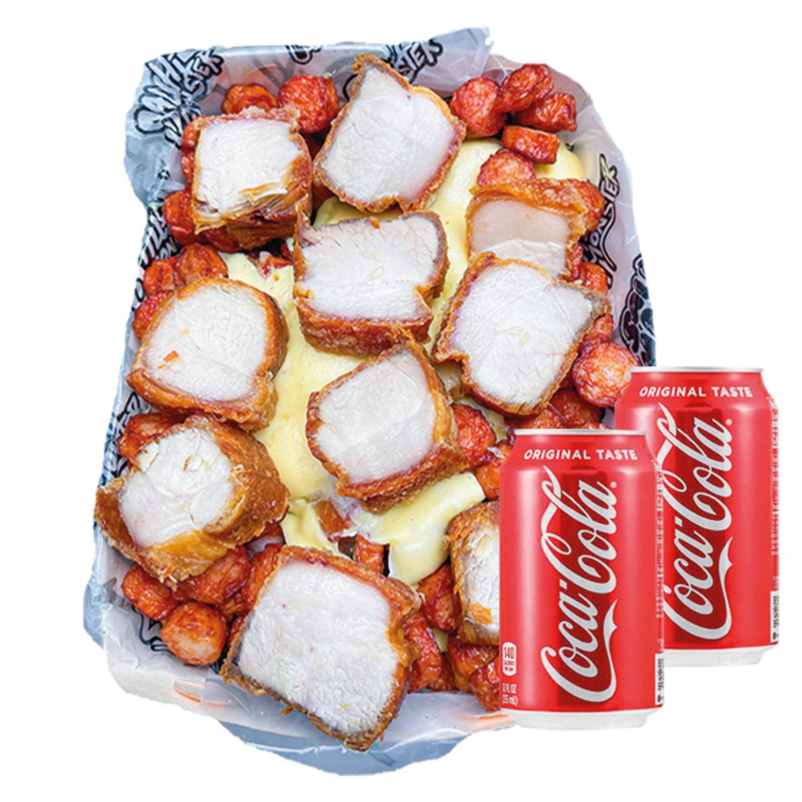 Salchipapa PorkyMonster para 2 personas con bebida | Salchimonster