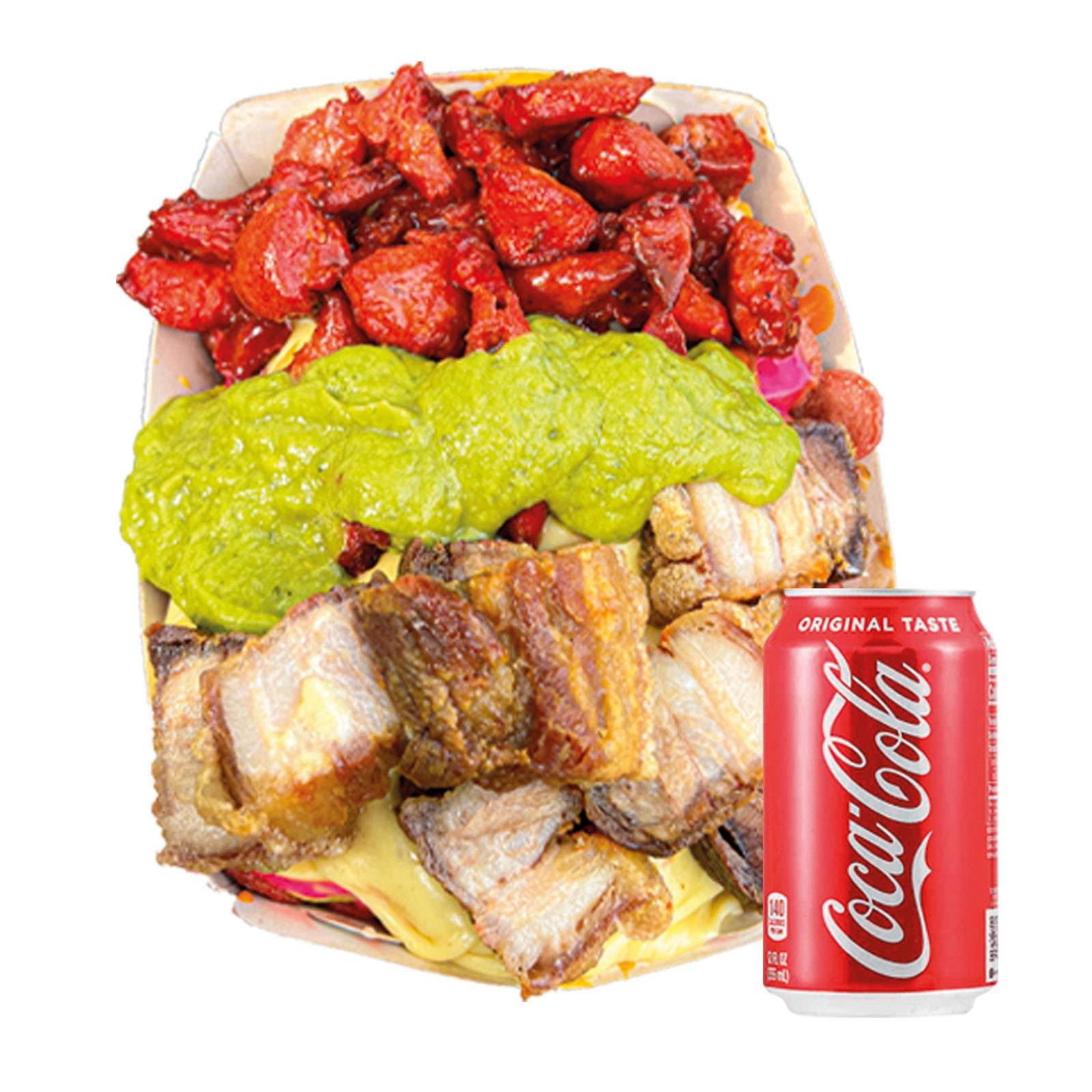 Salchipapa Chicharron Costilla personal con bebida | Salchimonster