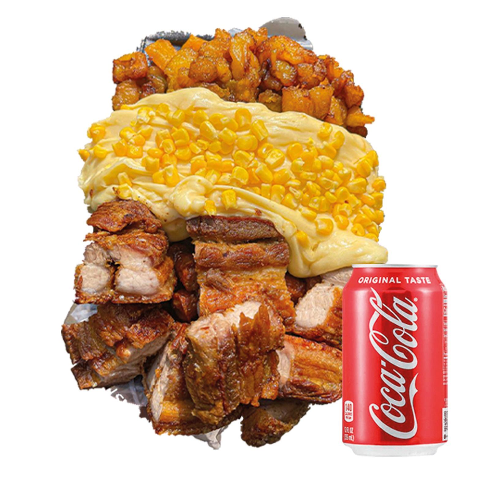 Salchipapa Chicharron Maduro personal con bebida | Salchimonster