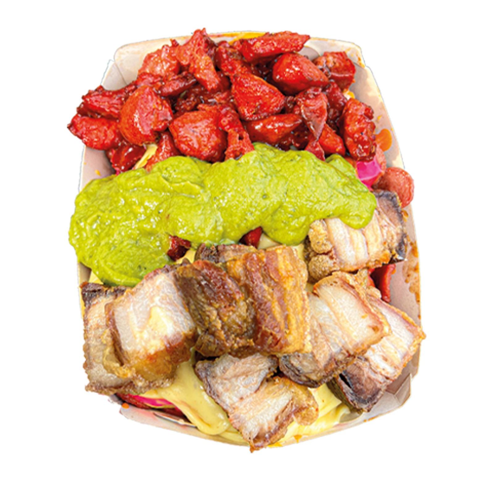 Salchipapa Chicharrón y costilla personal papa francesa | Salchimonster