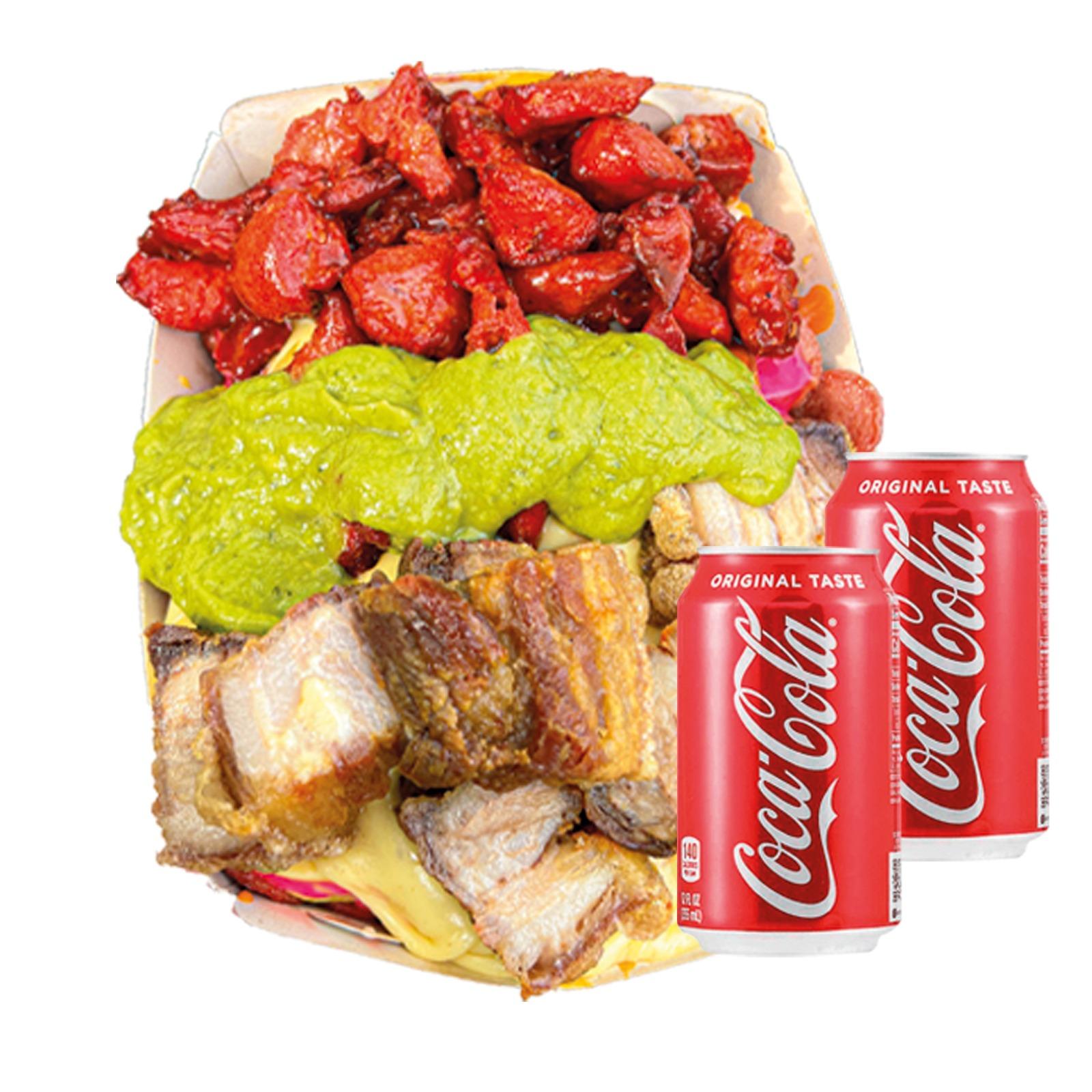 Salchipapa Chicharron Costilla para 2 personas con bebida | Salchimonster