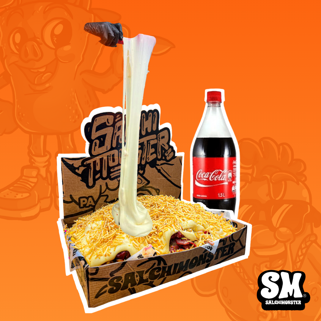 combo asalariado (salchimonster + bebida 1.5 lt + show de queso)